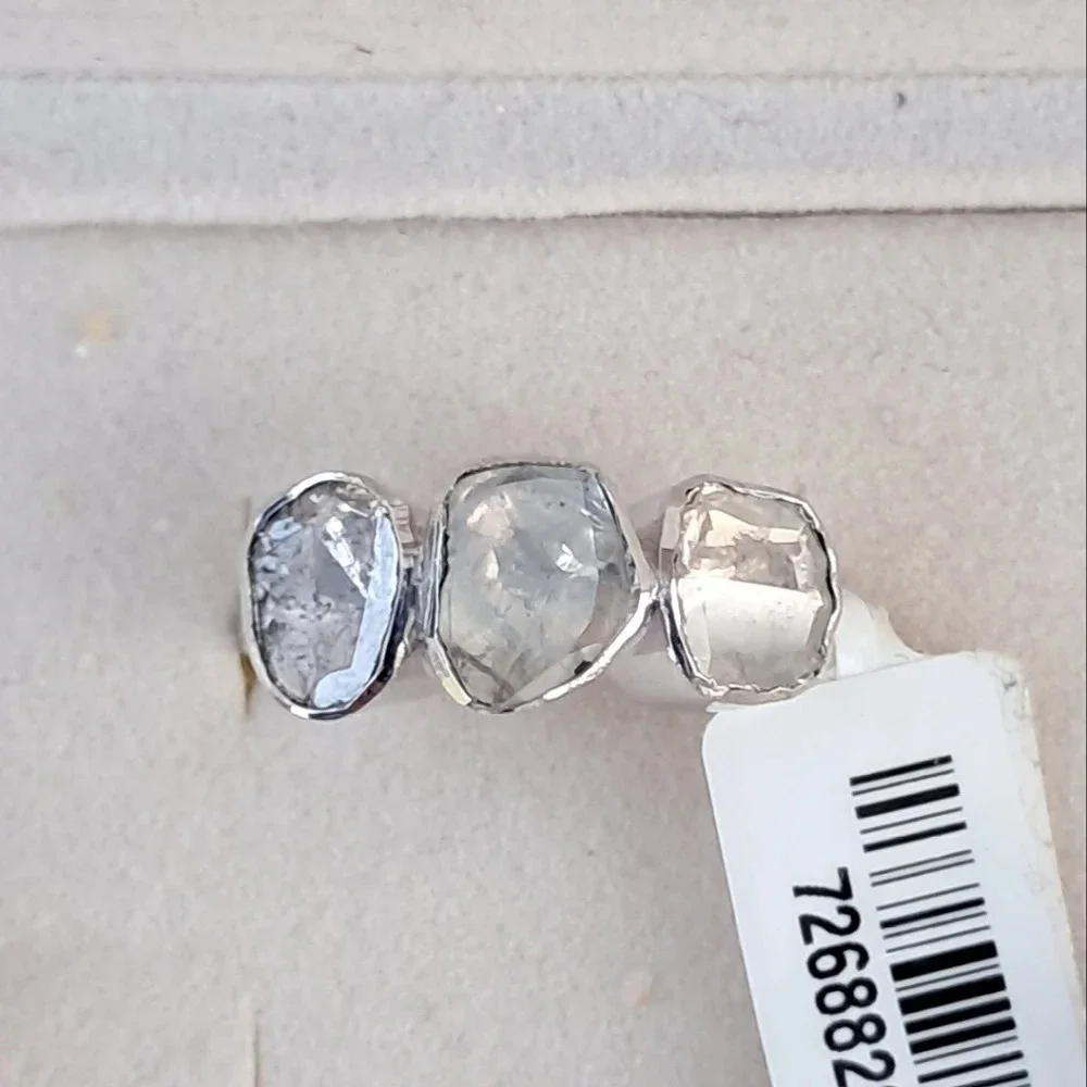 Natural Polki Diamond 3 Stone Ring In 925 Sterling Silver - Picture 2 of 5